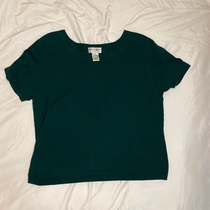 Emerald green solid color scoop neck silk shirt